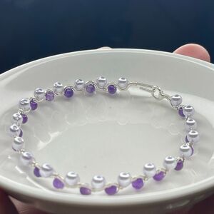 Rebekah bangle bracelet 8” silver copper core lavender purple shell beads pearls